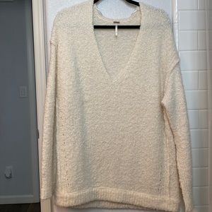 Free People Cream V Neck Sweater